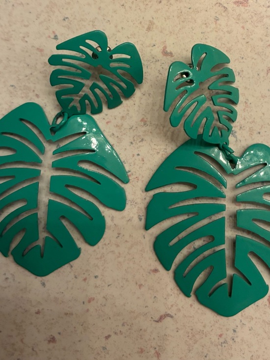 Jewelry - Green Monstera Leaf Statement Earrings